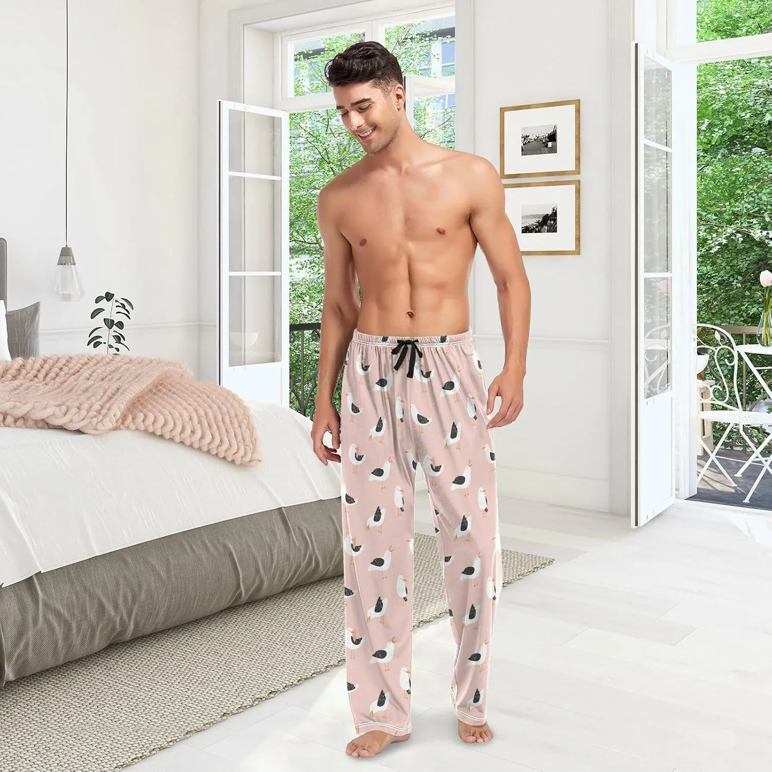 Seagulls On Pink Men's Pajama Pants Sleepwear Lounge Pajama Bottoms