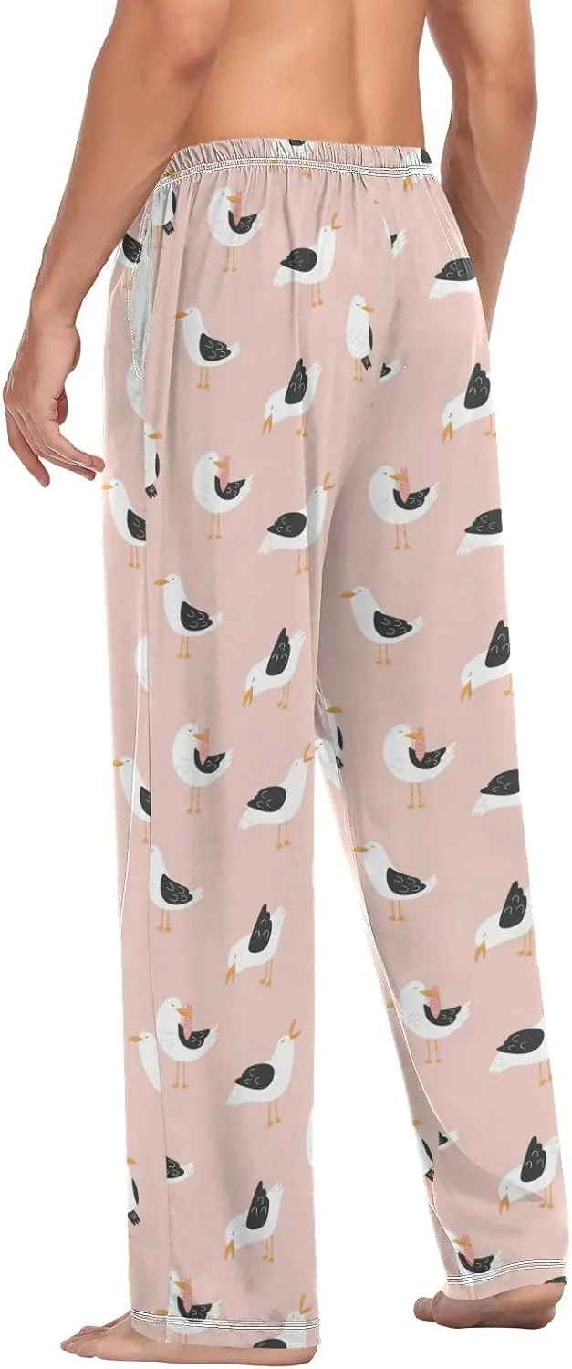 Seagulls On Pink Men's Pajama Pants Sleepwear Lounge Pajama Bottoms