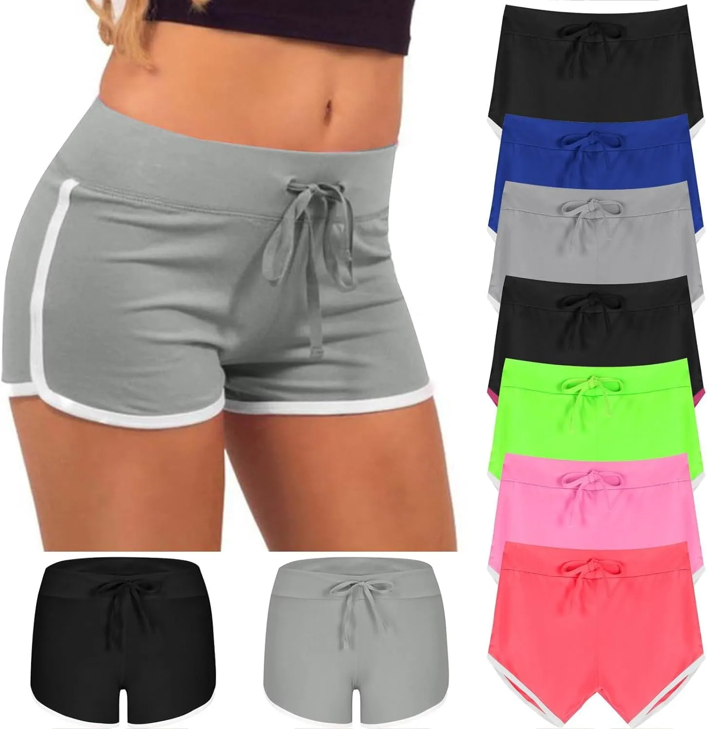 SHAOBGE Biker Shorts for Women Workout Running Shorts High Waisted Yoga Shorts Striped Sweat Shorts Casual Drawstring Shorts