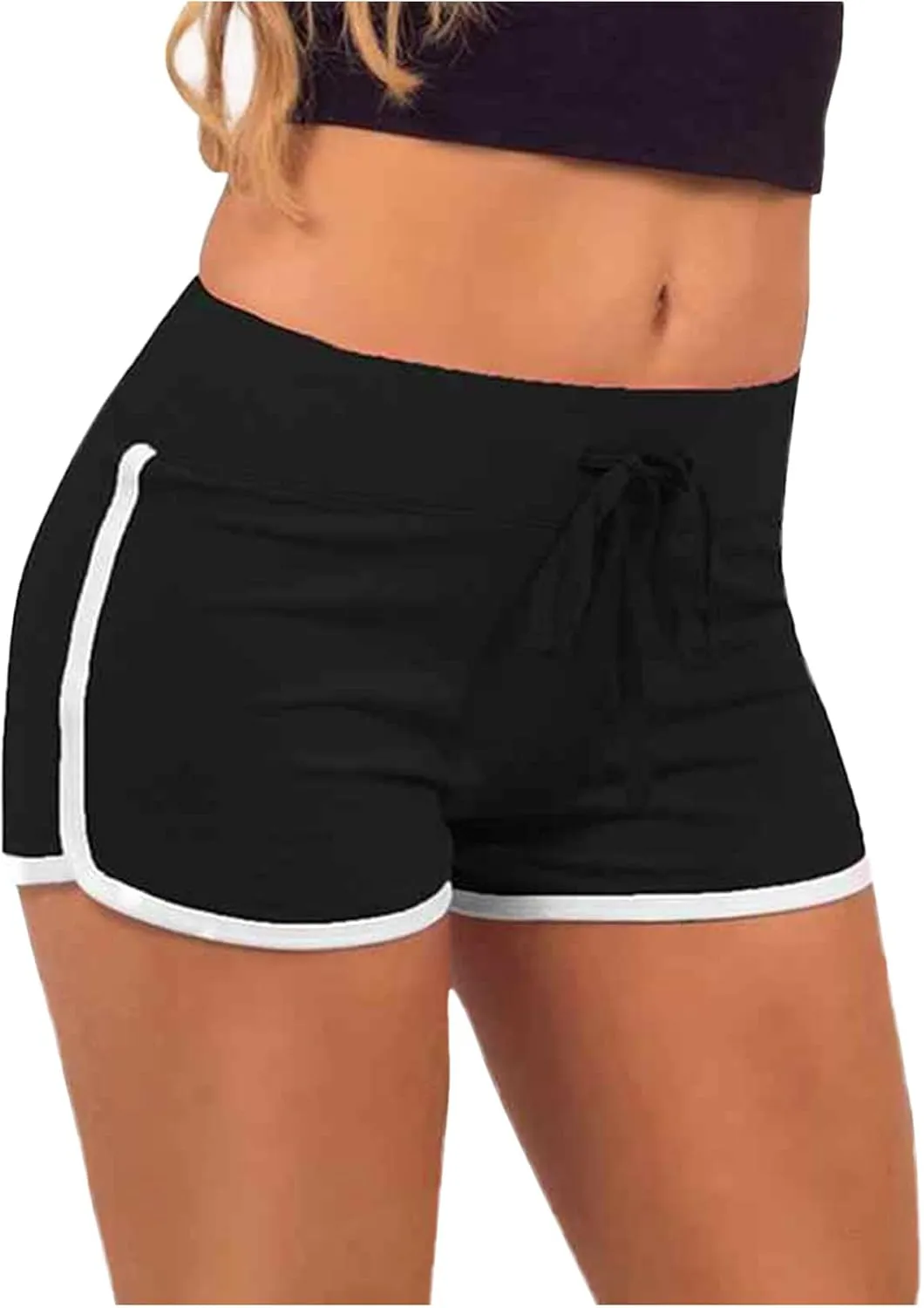 SHAOBGE Biker Shorts for Women Workout Running Shorts High Waisted Yoga Shorts Striped Sweat Shorts Casual Drawstring Shorts