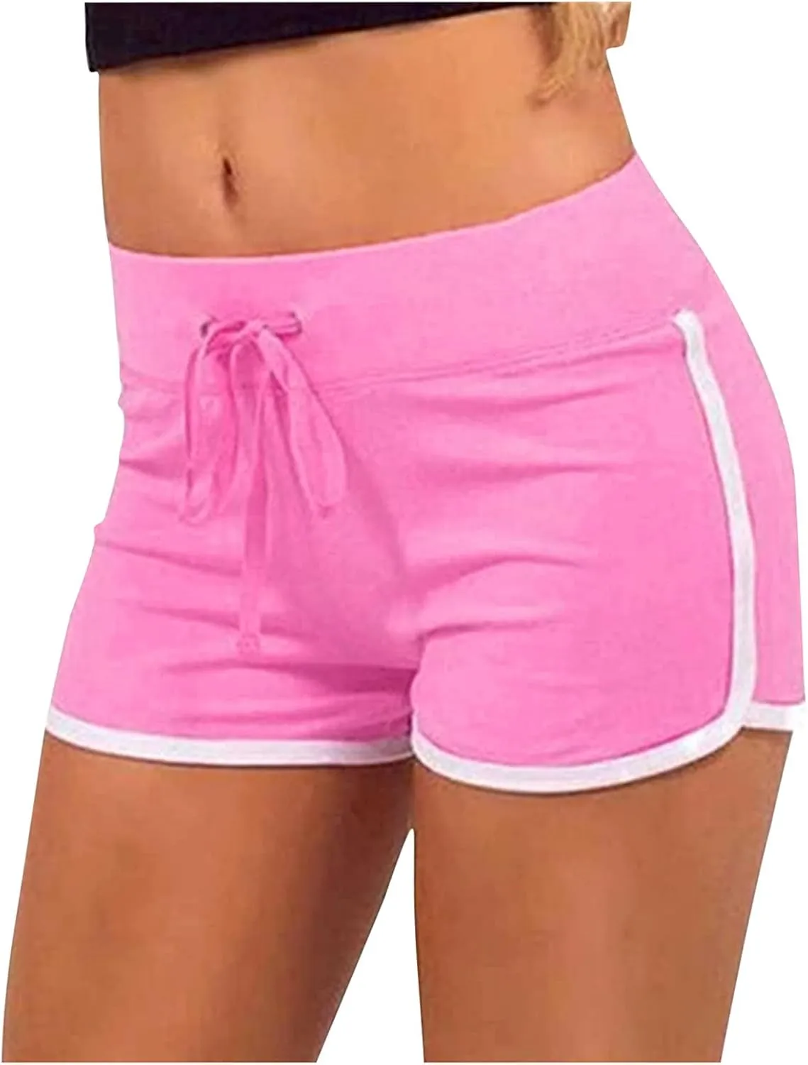 SHAOBGE Biker Shorts for Women Workout Running Shorts High Waisted Yoga Shorts Striped Sweat Shorts Casual Drawstring Shorts