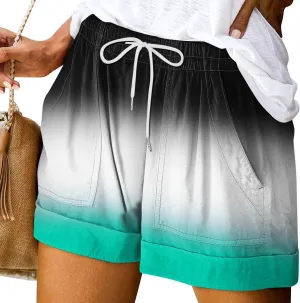 Shorts for Women Summer Linen Shorts Elastic Waist Shorts Casual Beach Shorts Wide Leg Shorts with Pockets