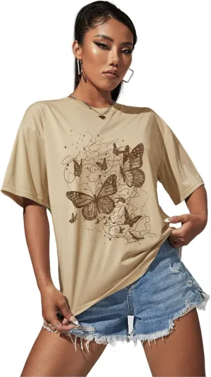 SISKIN Butterfly T Shirts for Women, Oversized Graphic Tees for Women, Plus Size Graphic Tees for Women
