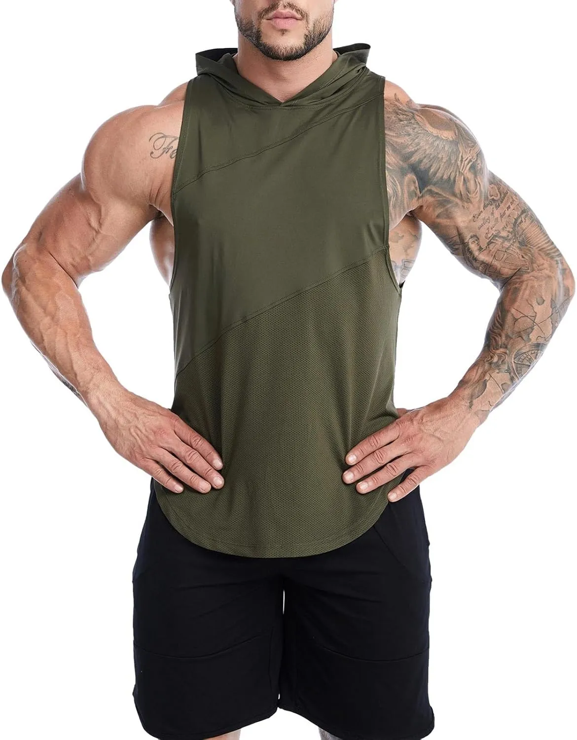 Sleeveless Hoodies for Men Quick Dry Tank Tops Summer Jogging Muscle Shirts Fitness Athletic Tees Workout Gym T-Shirt