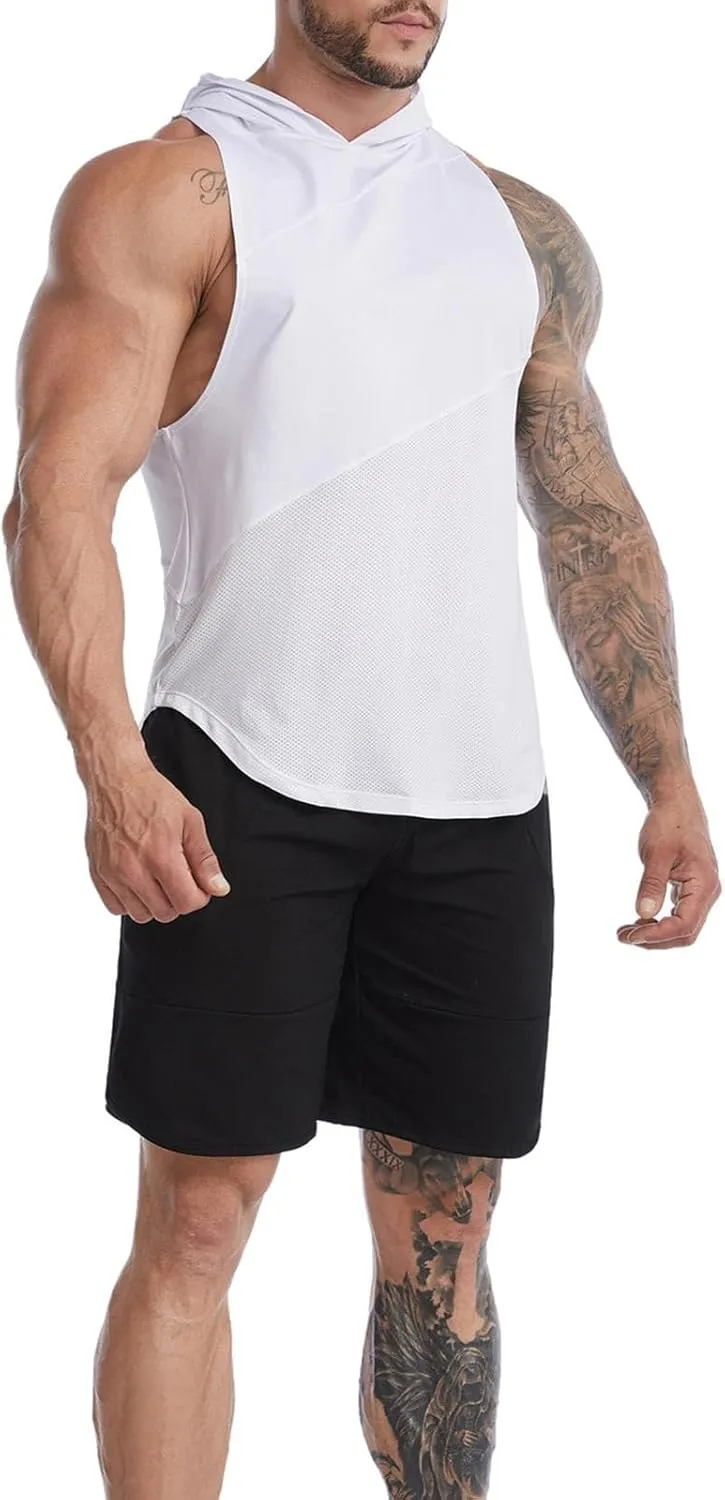 Sleeveless Hoodies for Men Quick Dry Tank Tops Summer Jogging Muscle Shirts Fitness Athletic Tees Workout Gym T-Shirt