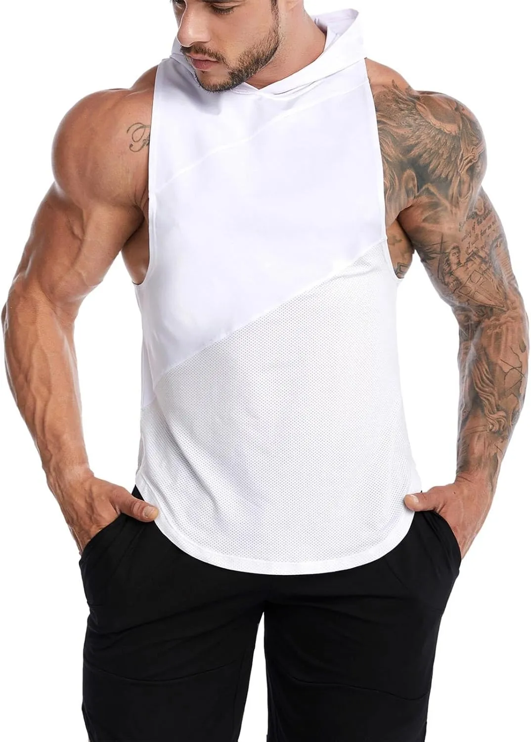 Sleeveless Hoodies for Men Quick Dry Tank Tops Summer Jogging Muscle Shirts Fitness Athletic Tees Workout Gym T-Shirt