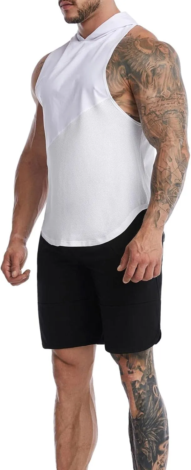 Sleeveless Hoodies for Men Quick Dry Tank Tops Summer Jogging Muscle Shirts Fitness Athletic Tees Workout Gym T-Shirt