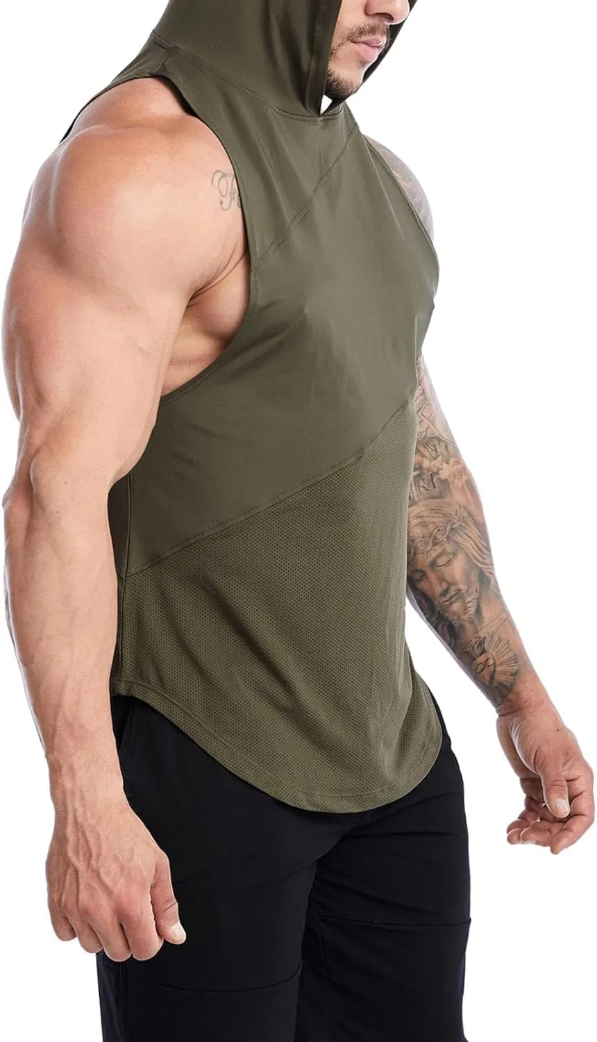 Sleeveless Hoodies for Men Quick Dry Tank Tops Summer Jogging Muscle Shirts Fitness Athletic Tees Workout Gym T-Shirt