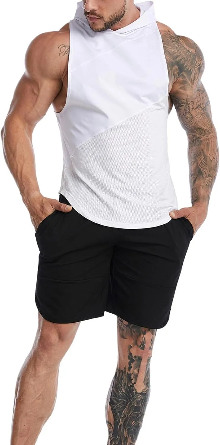 Sleeveless Hoodies for Men Quick Dry Tank Tops Summer Jogging Muscle Shirts Fitness Athletic Tees Workout Gym T-Shirt