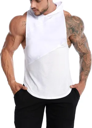 Sleeveless Hoodies for Men Quick Dry Tank Tops Summer Jogging Muscle Shirts Fitness Athletic Tees Workout Gym T-Shirt
