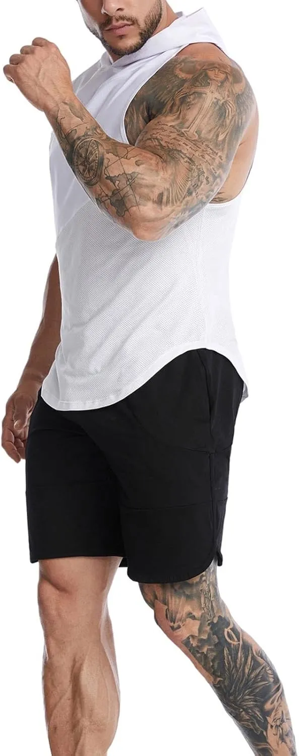 Sleeveless Hoodies for Men Quick Dry Tank Tops Summer Jogging Muscle Shirts Fitness Athletic Tees Workout Gym T-Shirt