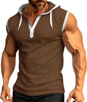 Sleeveless Hoodies for Men Waffle Tank Tops Hoodie Summer Muscle Gym Shirts Bodybuilding Casual Beach Hippie T Shirt