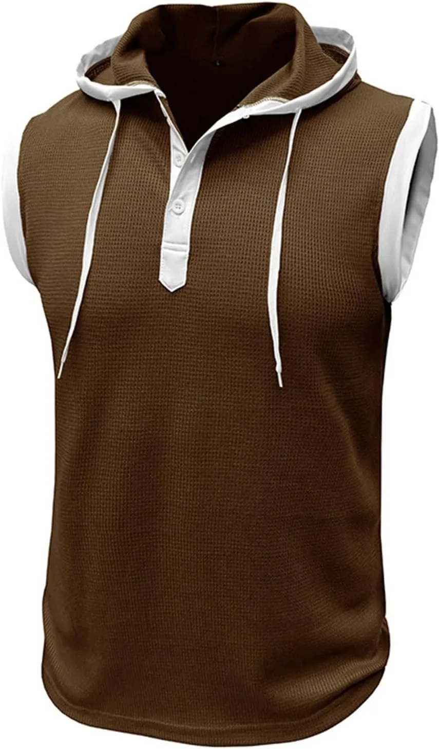 Sleeveless Hoodies for Men Waffle Tank Tops Hoodie Summer Muscle Gym Shirts Bodybuilding Casual Beach Hippie T Shirt