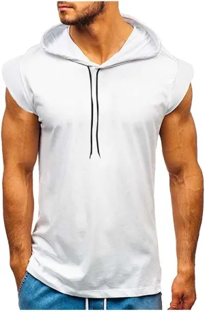 Sleeveless Hoodies for Men Workout Hooded Tank Tops Gym Bodybuilding Muscle Shirts Running Sportswear Summer T-Shirt