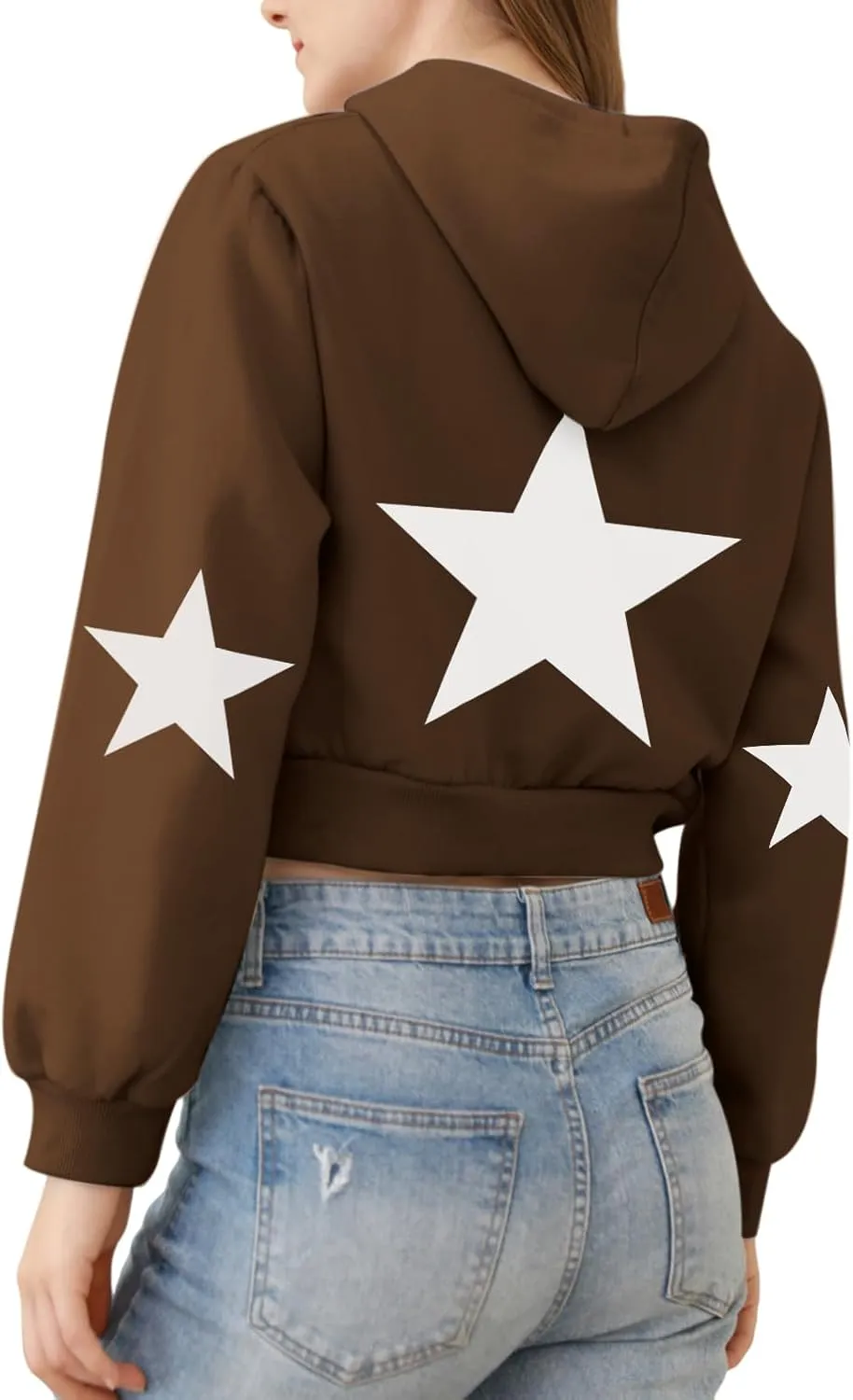 Star Cropped Y2K Zip Up Hoodies For Women Cute Stars Printed Cropped Sweatshirts Aesthetic Graphic Cotton Crop Tops