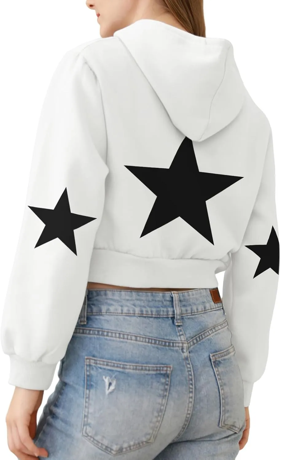 Star Cropped Y2K Zip Up Hoodies For Women Cute Stars Printed Cropped Sweatshirts Aesthetic Graphic Cotton Crop Tops