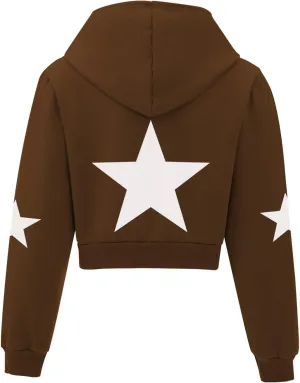 Star Cropped Y2K Zip Up Hoodies For Women Cute Stars Printed Cropped Sweatshirts Aesthetic Graphic Cotton Crop Tops