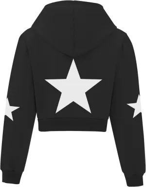 Star Cropped Y2K Zip Up Hoodies For Women Cute Stars Printed Cropped Sweatshirts Aesthetic Graphic Cotton Crop Tops