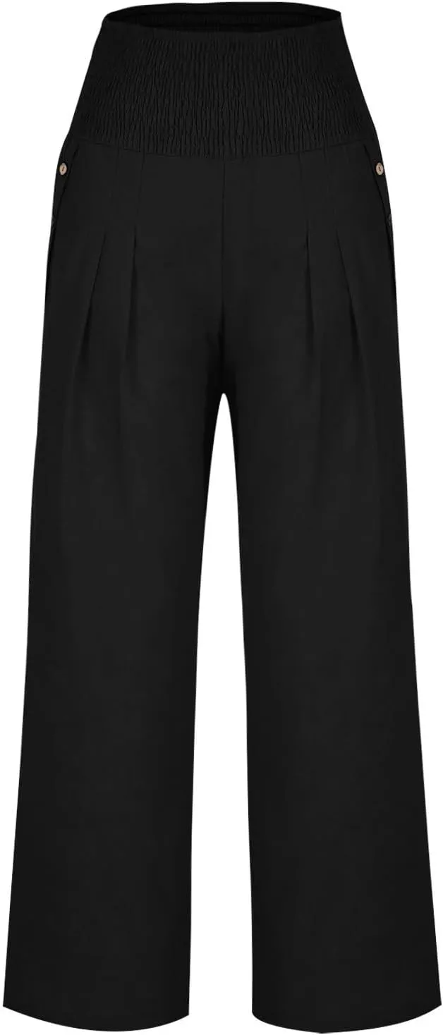 Summer Pants for Women 2024 Wide Leg Pants High Waisted Palazzo Pants Loose Flowy Pants Boho Beach Pants with Pockets