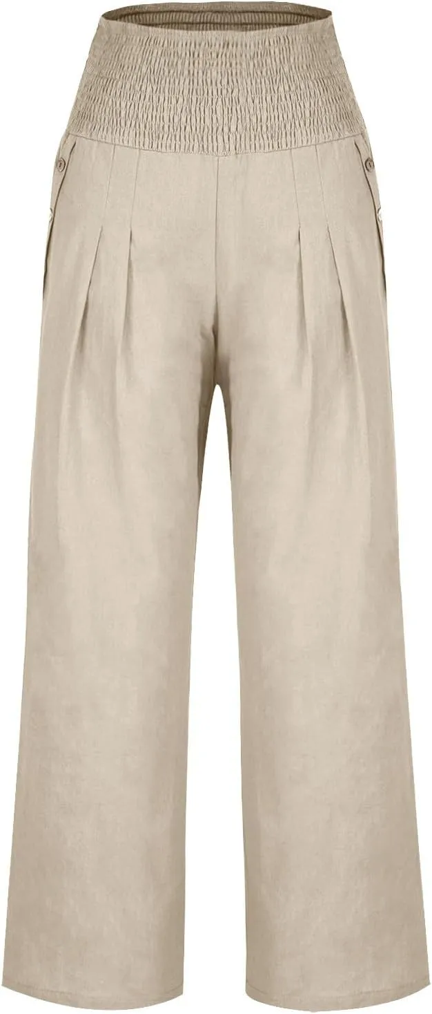 Summer Pants for Women 2024 Wide Leg Pants High Waisted Palazzo Pants Loose Flowy Pants Boho Beach Pants with Pockets