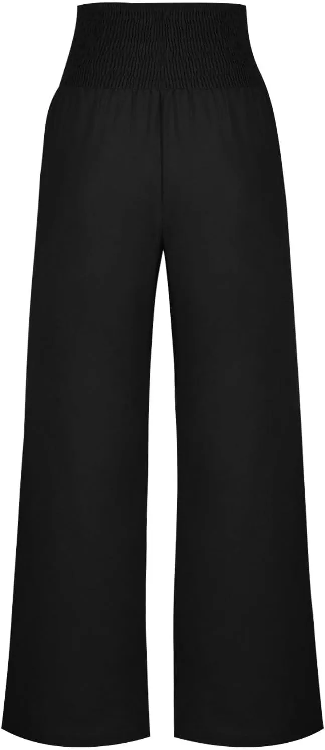 Summer Pants for Women 2024 Wide Leg Pants High Waisted Palazzo Pants Loose Flowy Pants Boho Beach Pants with Pockets