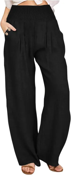 Summer Pants for Women 2024 Wide Leg Pants High Waisted Palazzo Pants Loose Flowy Pants Boho Beach Pants with Pockets
