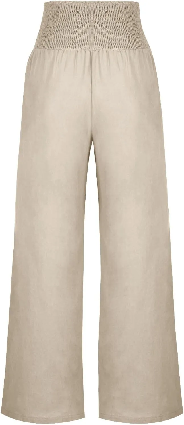 Summer Pants for Women 2024 Wide Leg Pants High Waisted Palazzo Pants Loose Flowy Pants Boho Beach Pants with Pockets