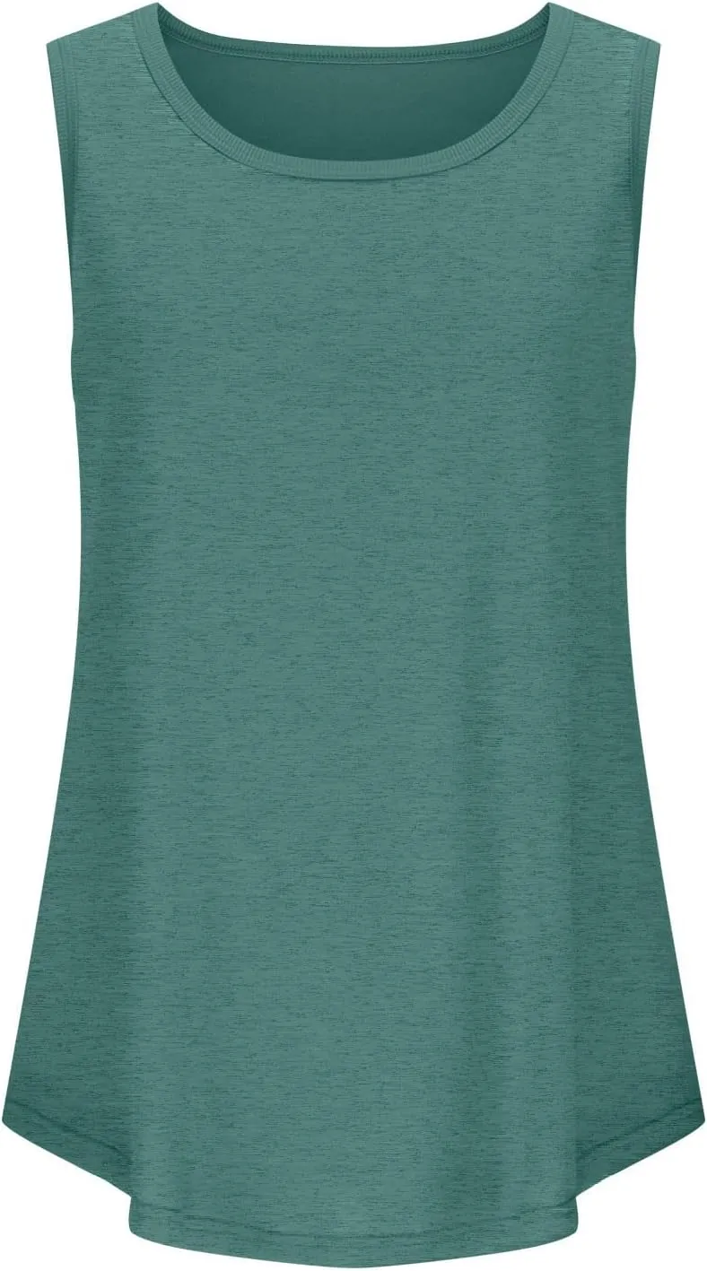 Summer Tank Top for Women Sleeveless Cotton Tee Shirts Loose Crew Neck Casual Shirt Oversized Workout Tank Top 2025