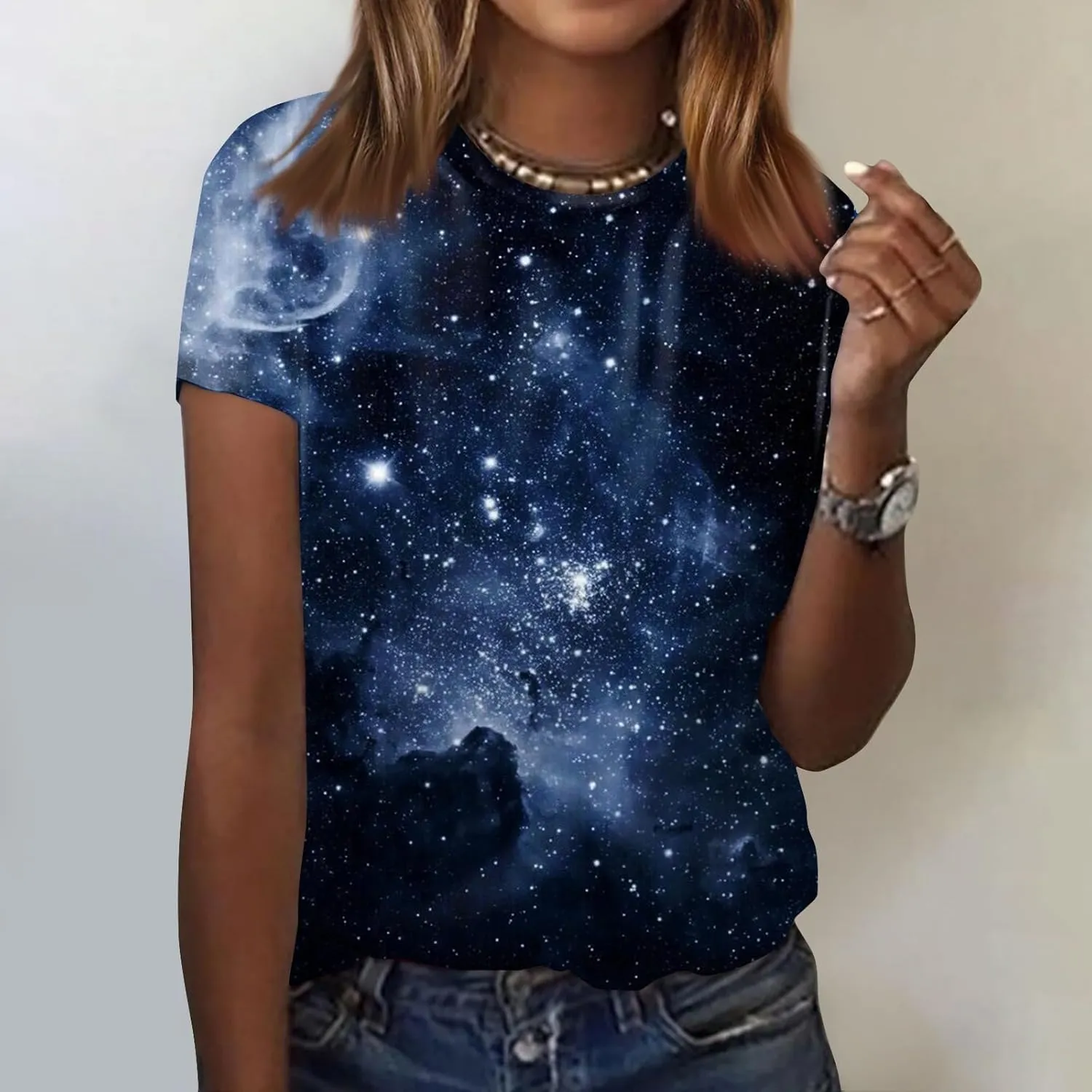 Summer Top for Women 2024 Novelty 3D Galaxy Universe Graphic Tees Short Sleeve Shirts Casual Cotton Tshirt Teen Girls Clothes