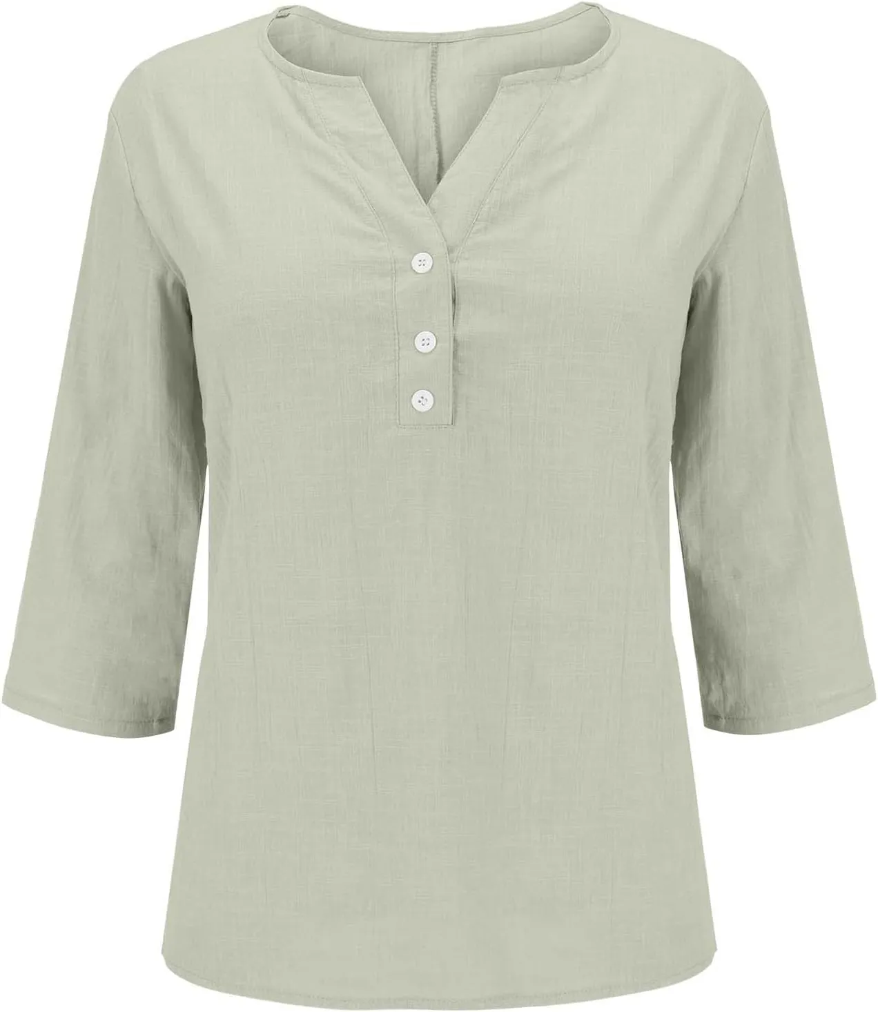 Summer Tops for Women 2025 Trendy Vacation 3/4 Sleeve Henley Shirts Cotton Linen Button V Neck T Shirt Casual Tees