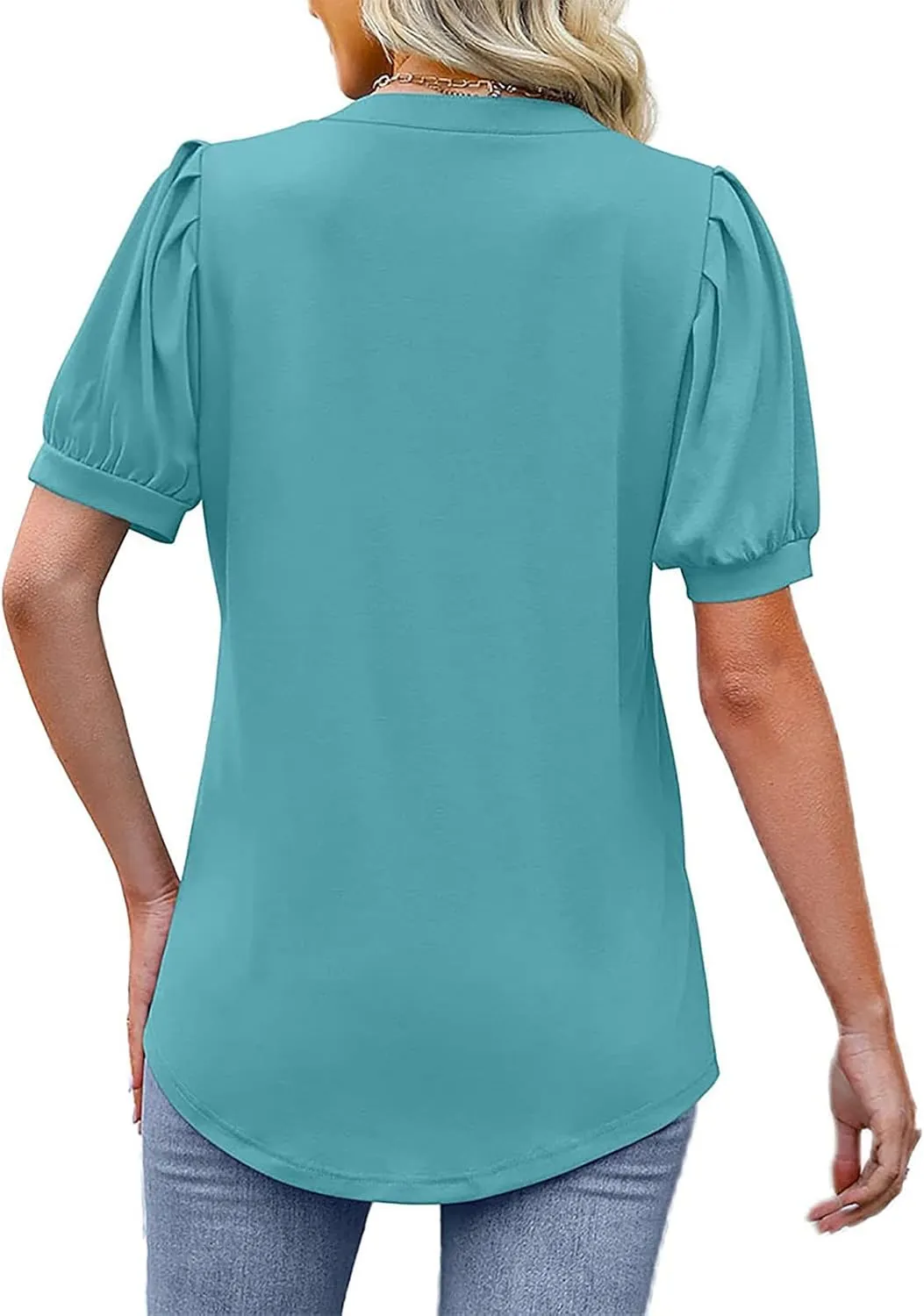 Summer Tops for Women Puff Short Sleeve Tops Dressy Casual V-Neck T-Shirts Cute Blouse for Work