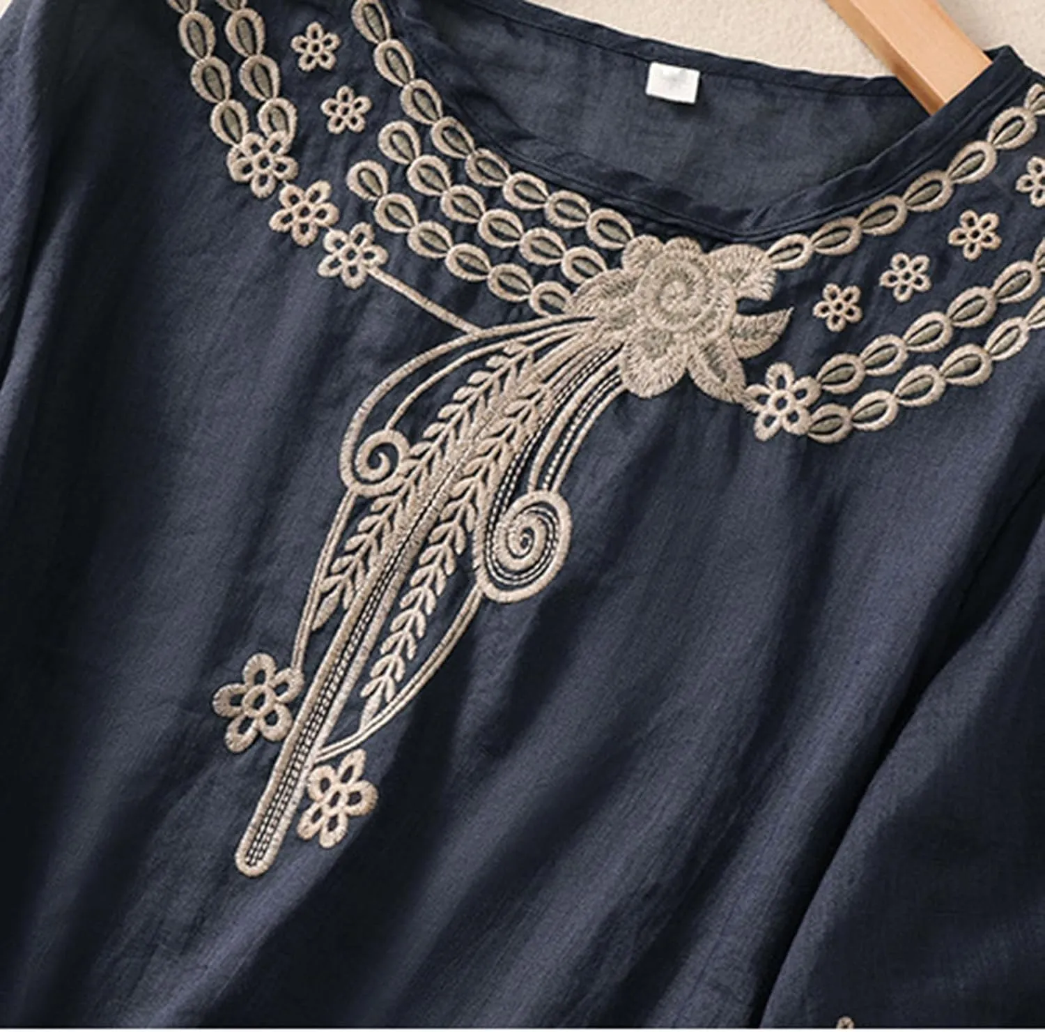 Summer Women Cotton Linen T-Shirt Tops Fashion Half Sleeve Floral Embroidered Shirts Casual Loose Boho Blouses Babydoll