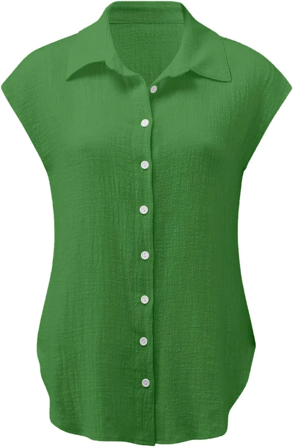Summer Womens Button Down Cotton Linen Shirts V Neck Cap Sleeve Tank Blouses Loose Collared Shirt Casual Work Tops