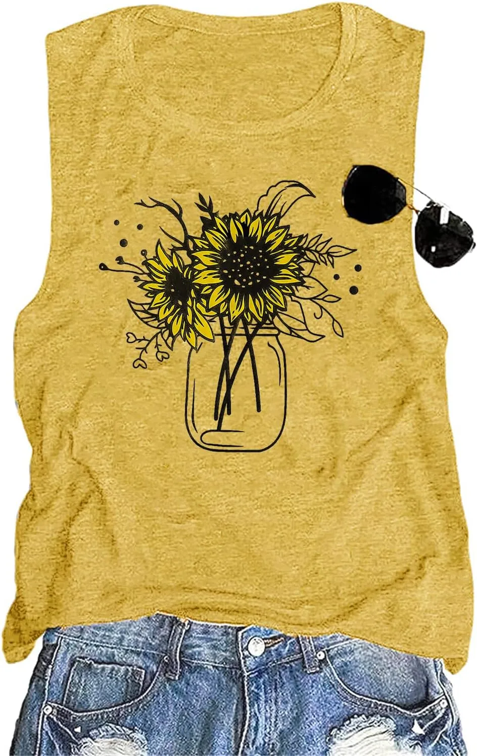 Sunflower Tank Top for Women Sleeveless Summer Tops Cute Flower Graphic Tops