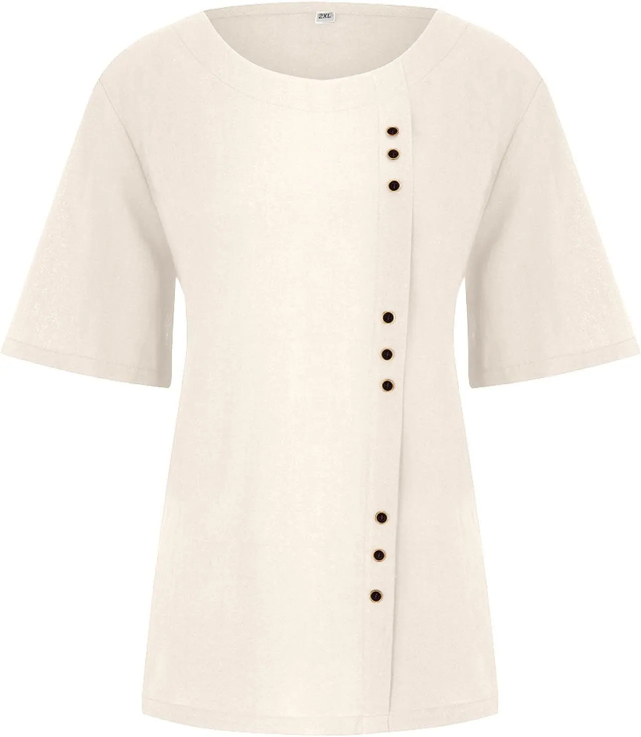 TANGNADE Women Cotton Linen Blend Crew Neck Short Sleeve Basic Tunic Tee Shirts Tops Blouse Business Casual Clothing