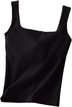 Tank Top for Women Summer Square Neck Tank Tops Workout Solid Color Camisole Sleeveless Clothes 2025