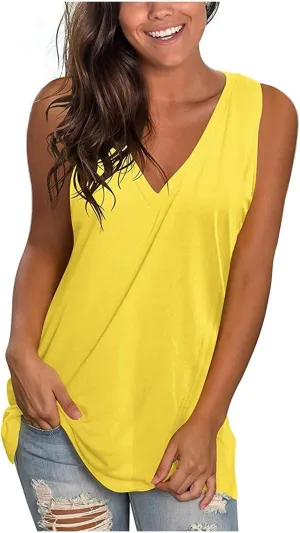 Tank Top for Women Summer V Neck T Shirts Loose Fit Sleeveless Cute Tanks Tees 4Th of July Outfits USA Comfy Clothes