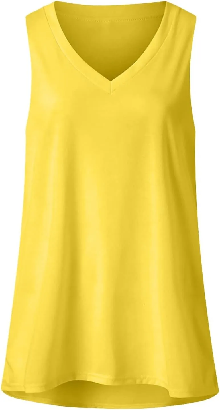 Tank Top for Women Summer V Neck T Shirts Loose Fit Sleeveless Cute Tanks Tees 4Th of July Outfits USA Comfy Clothes