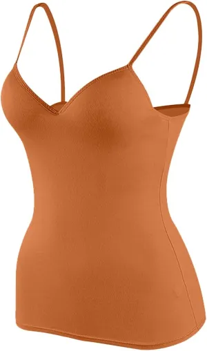 Tank Top for Women with Built-in Padded Bra Adjustable Strap Camisole Seamless Cotton Cami Shirt
