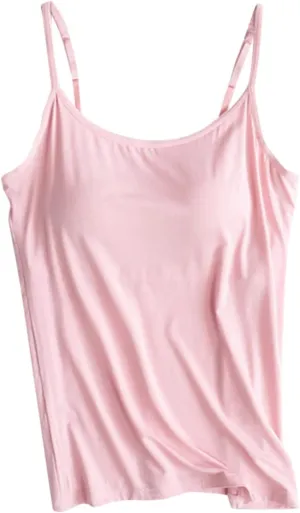 Tank Top for Women with Built-in Padded Bra Adjustable Wide Strap Camisole Cotton Undershirts Yoga Cami Shirts