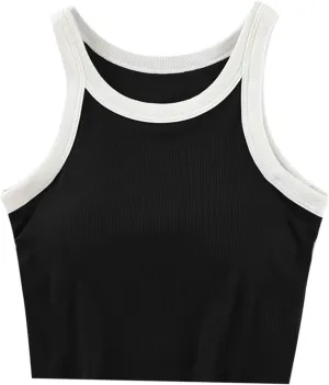 Tank Top for Women with Built-in Padded Bra Contrast Color Camisole Knit Cami Shirts Sports Yoga Crop Tops Gym Vest