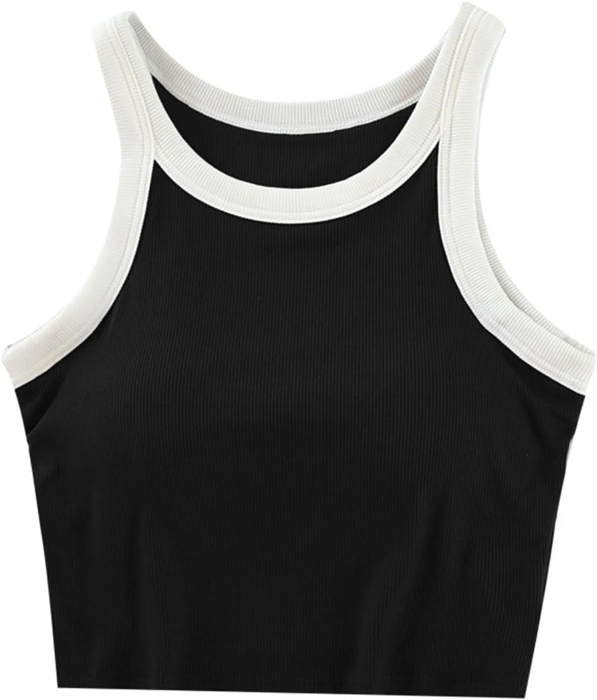 Tank Top for Women with Built-in Padded Bra Contrast Color Camisole Knit Cami Shirts Sports Yoga Crop Tops Gym Vest
