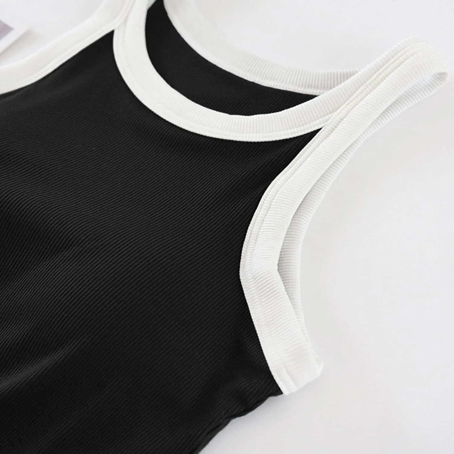 Tank Top for Women with Built-in Padded Bra Contrast Color Camisole Knit Cami Shirts Sports Yoga Crop Tops Gym Vest