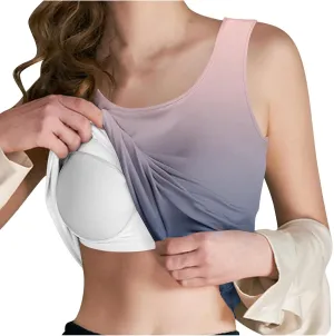 Tank Top with Built in Bra for Women 2025 Summer Gradient Sleeveless Shirts Casual Comfy Basic Camisole Undershirts