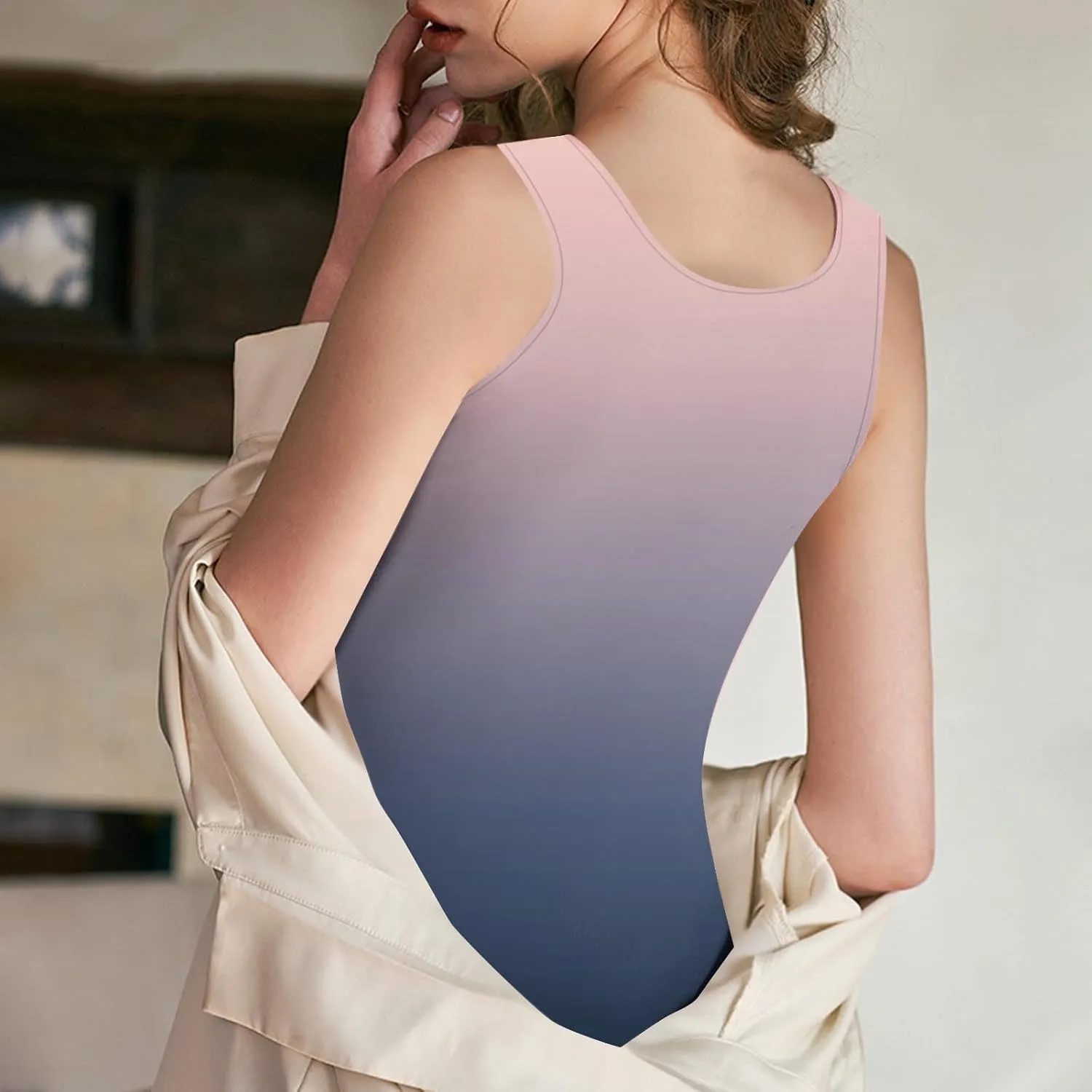 Tank Top with Built in Bra for Women 2025 Summer Gradient Sleeveless Shirts Casual Comfy Basic Camisole Undershirts
