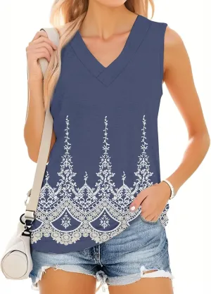 Tank Tops for Women 2025 Sleeveless V Neck Summer Causal Loose Fit Tops Trendy Tanks Cute Printed Tunic Blouses