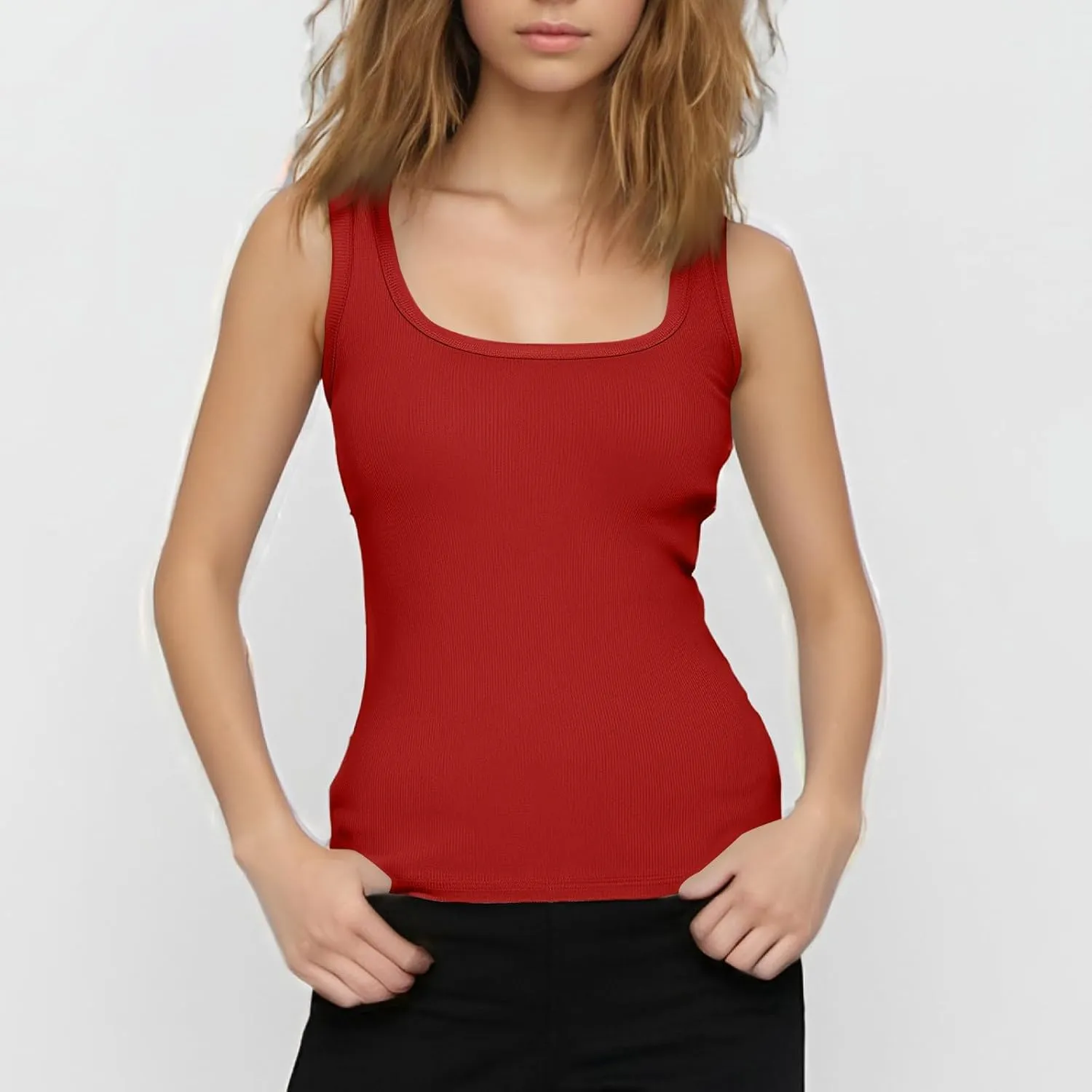 Tank Tops for Women Summer Square Neck Sleeveless Camisole Tops Spaghetti Strap Ribbed Cami Shirts Going Out Clothes