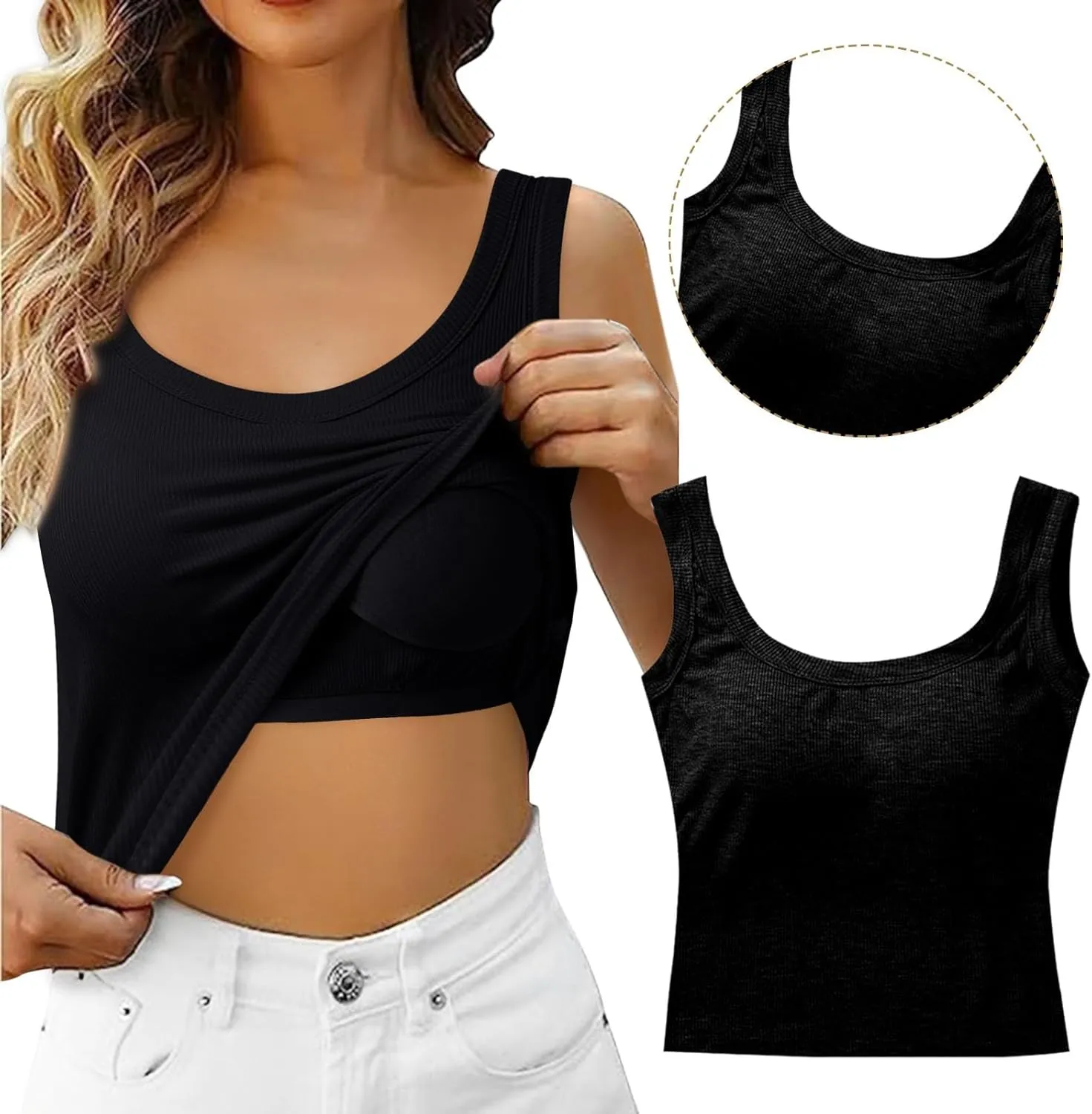 Tank with Built in Bra for Women Seamless Low Back Sleeveless Quick Dry Sports Yoga Camisoles for Women Tank Top Shirts