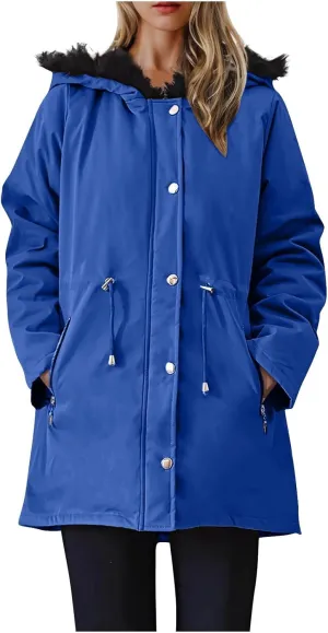 Thicken Fleece Parka Women Winter Coat Warm Puffer Jacket Quilted Down Coats Casual Sherpa Outerwear with Furry Hood