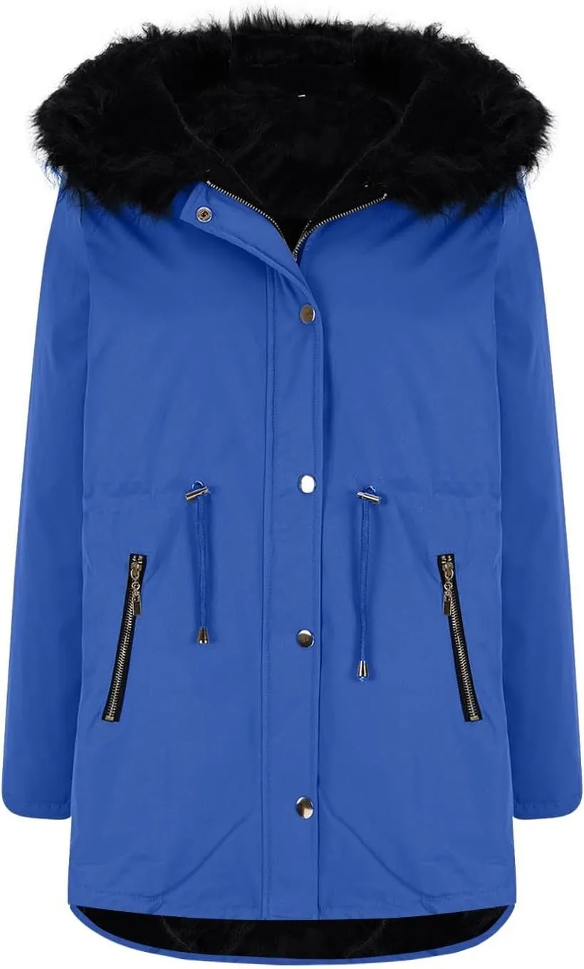 Thicken Fleece Parka Women Winter Coat Warm Puffer Jacket Quilted Down Coats Casual Sherpa Outerwear with Furry Hood